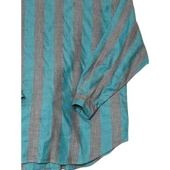 VTG Together! Missy L Striped Button-Up Shirt With Turquoise Gray Stripes Pocket - Picture 9 of 16